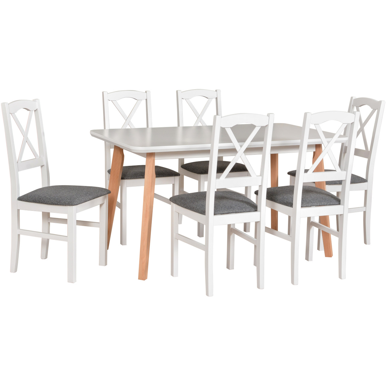 Tisch OSLO 7 MDF weiß / buche + Stühle NILO 11 (6Stk.) weiß / 8B