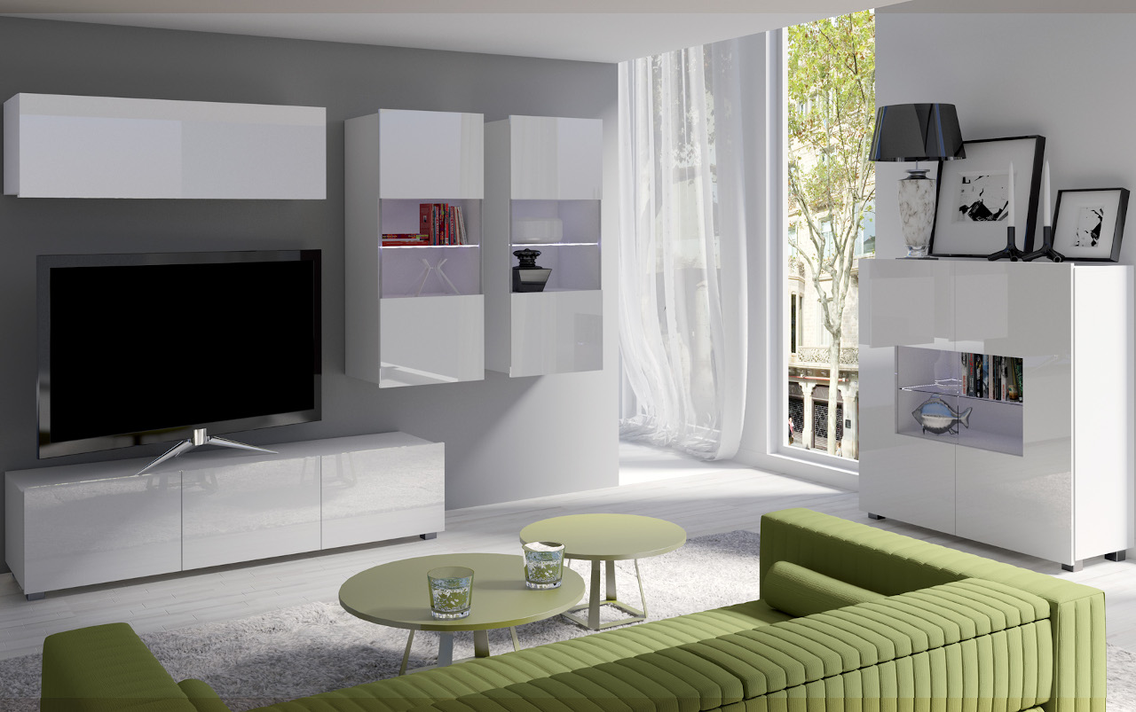Wohnzimmer-Set CALABRIA 6 weiß / weiß hochglanz