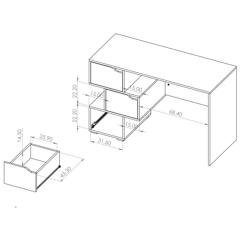 Schreibtisch IWA IW01 graphit / weiß + artisan eiche