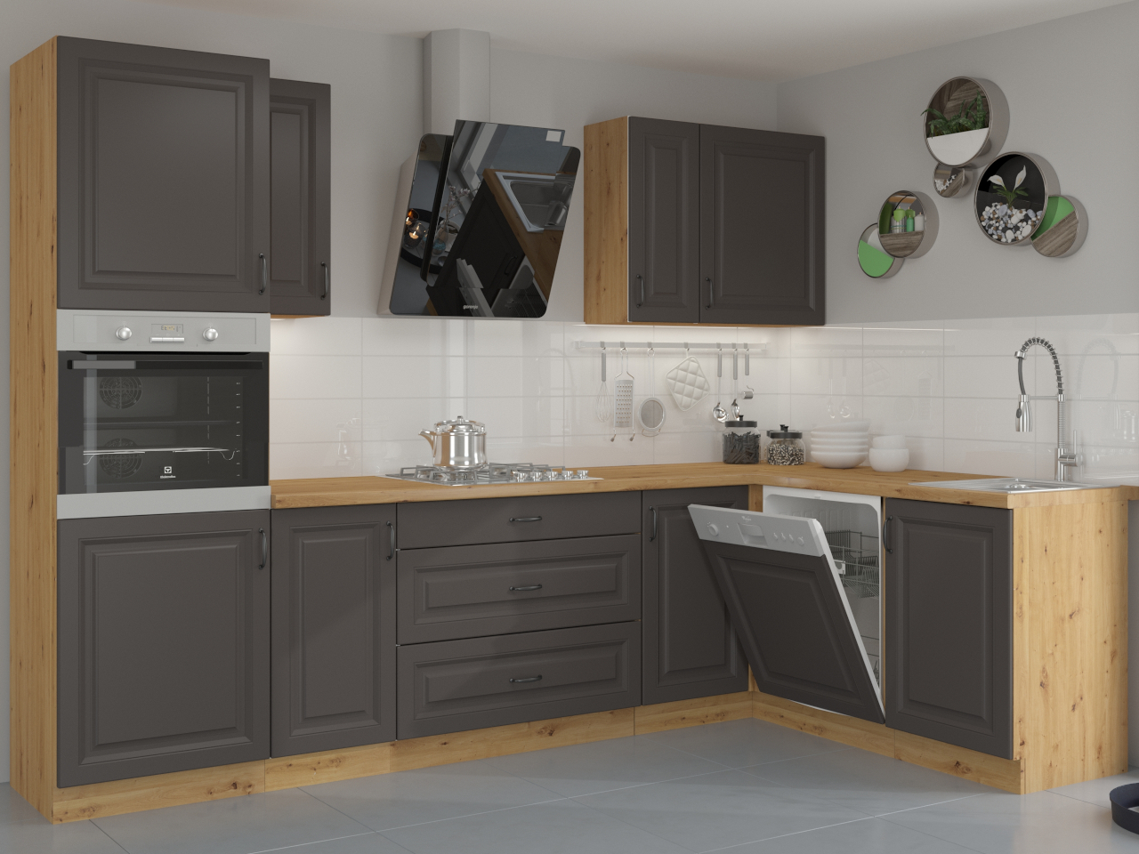 Küchenhochschrank 60 STILO ST32 artisan eiche / graphit