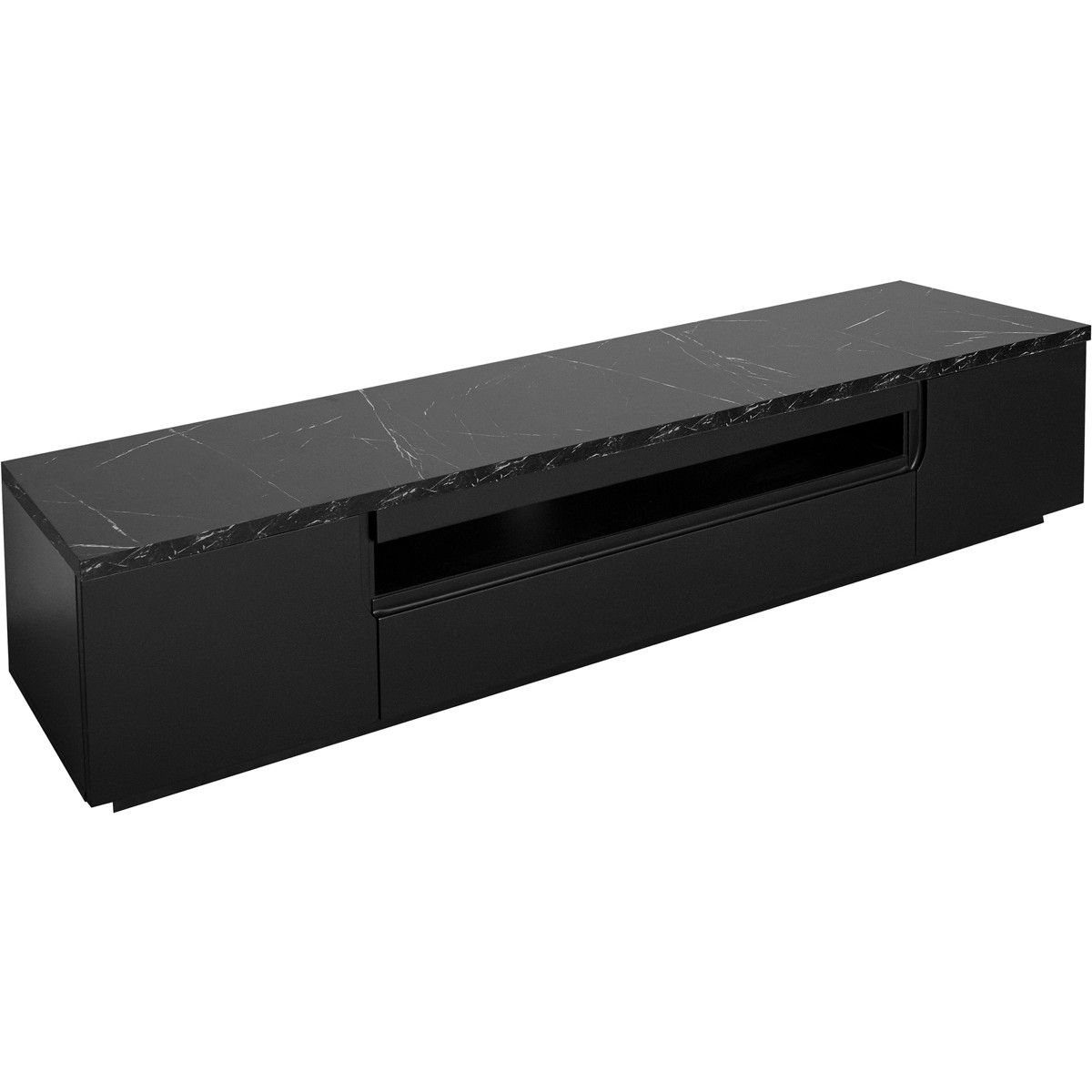 TV Lowboard ENO 200 schwarz matt / schwarz Marmor