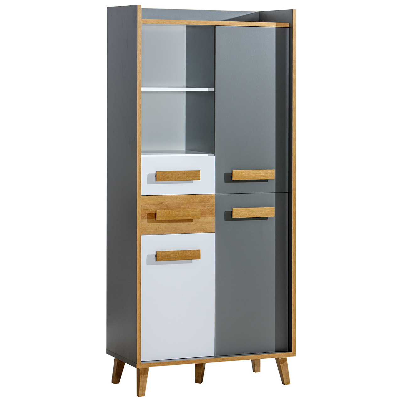 WERSA W3 Bücherregal Anthrazit/Riviera Eiche/Brillantweiß