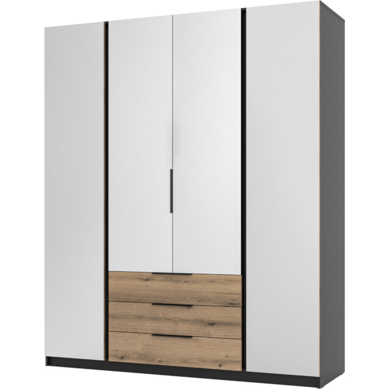 200 cm Kleiderschrank mit Spiegel und Schubladen Kaya 06 schwarze Eiche Evoke