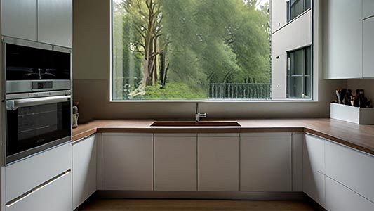 Wie gestaltet man eine kleine Küche mit einem Fenster in der Mitte? 5 Tricks für ein funktionales Interieur