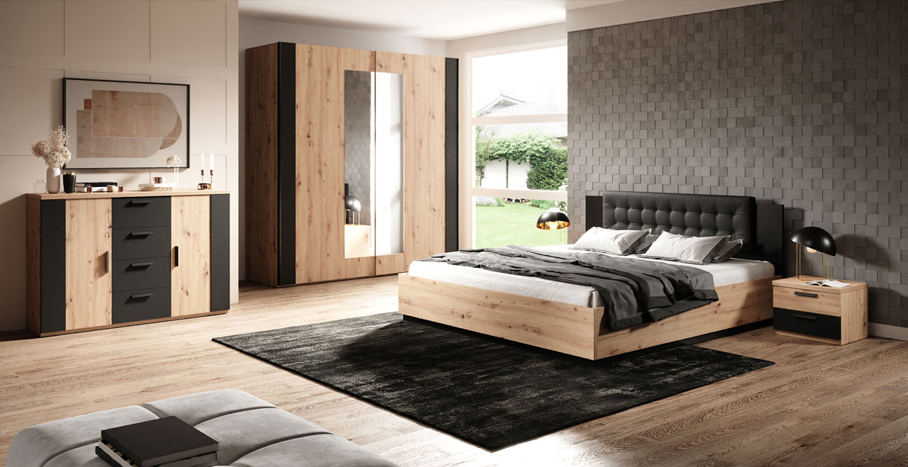 artisan Moebline schwarz Bett 160x200 Shop - SG31 eiche / SIGMA