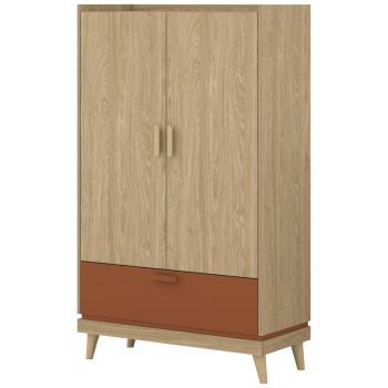 Kleiderschrank mit Schubladen CANDIS 38 Eiche geölt / ziegelrot